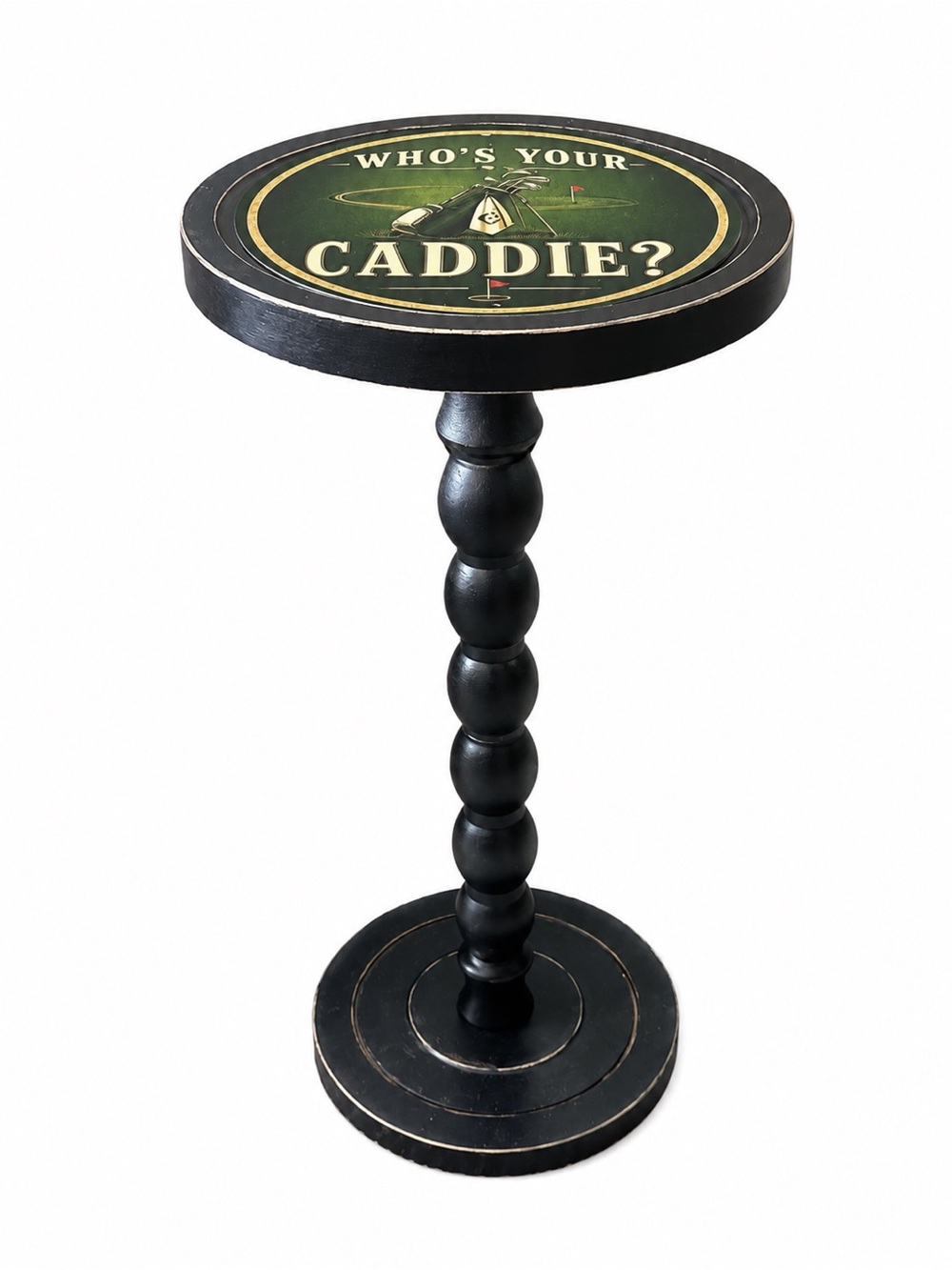Who's Your Caddie Round Golf Drink Table Table, Modern Whiskey Martini Stand